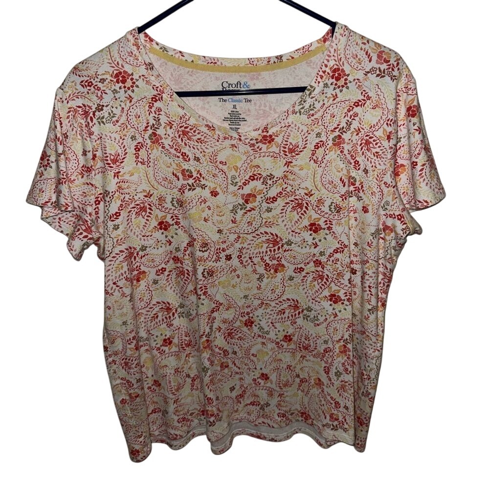 Croft & Barrow‎ Womens XL The Classic Tee Floral Print Short Sleeve Top
